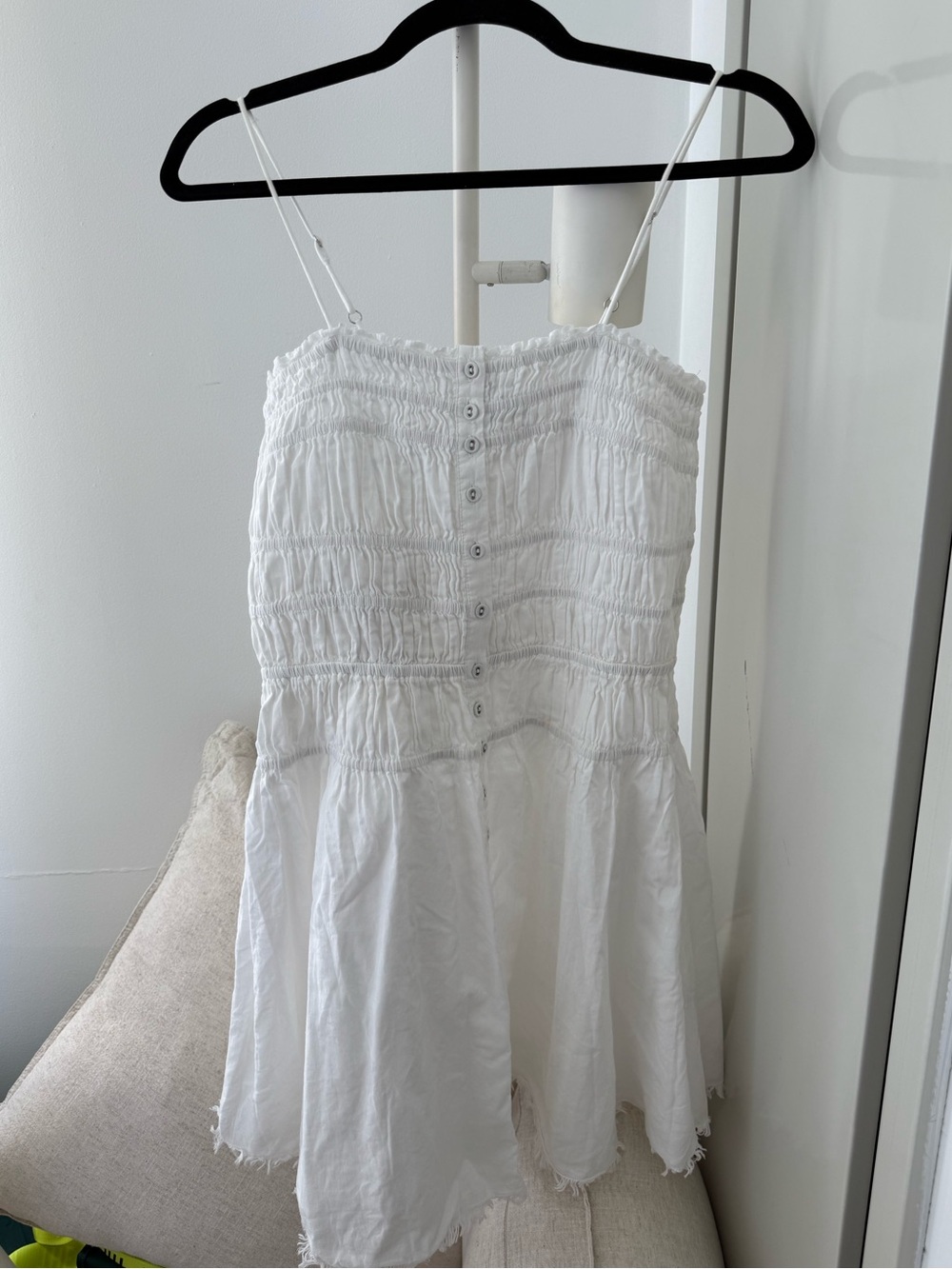 Primark White Smocked Button-Front Mini Dress